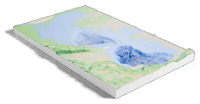 Caspian Sea model, low angle