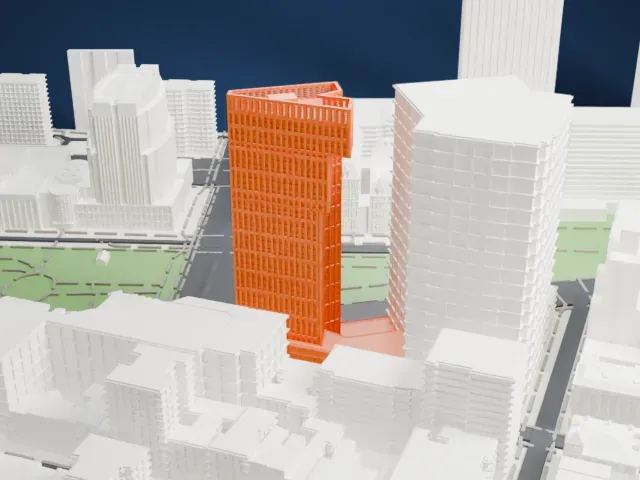 1 Clinton Street model, West view