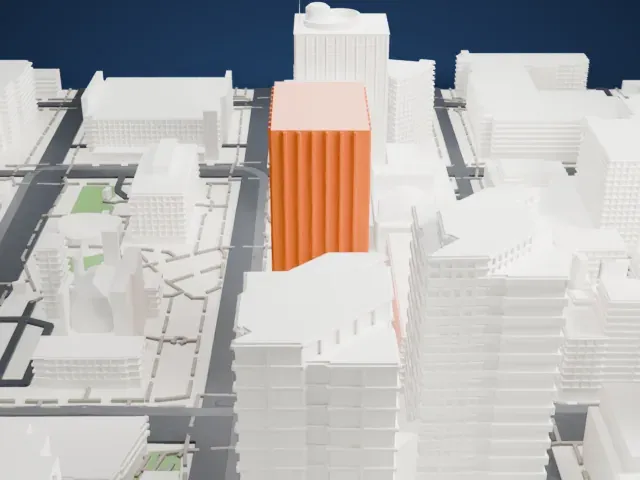 100 West Washington model, East view