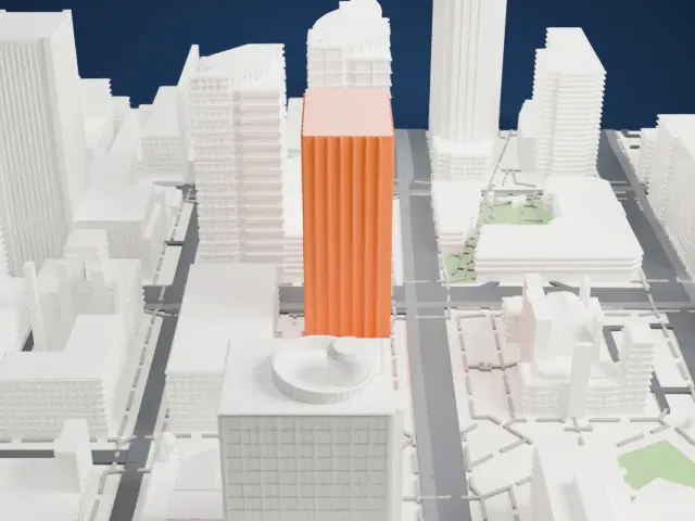 100 West Washington model, West view