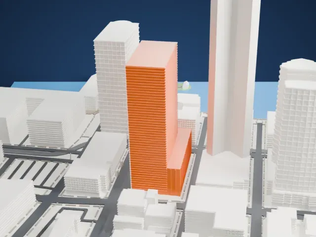 101 Hudson Street model, West view