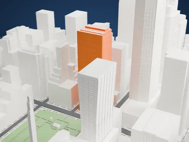 1095 Avenue of the Americas model, East view