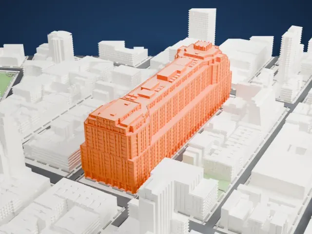 111 Eighth Avenue model, East view