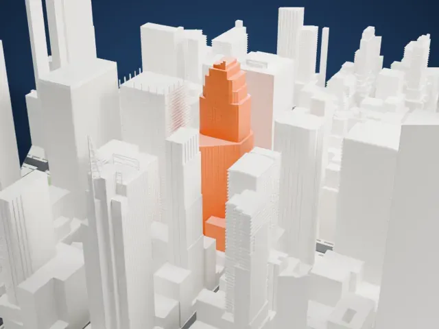 1166 Avenue of the Americas model, West view