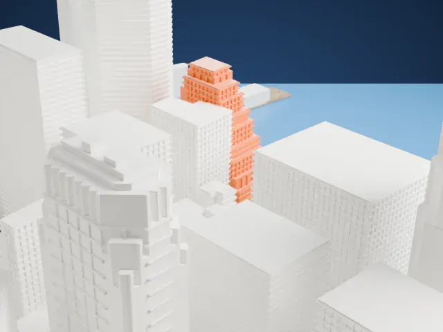 120 Wall Street model, West view