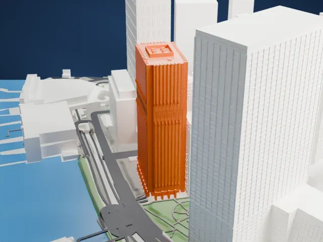 125 Broad Street model, East view