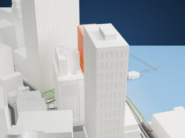 125 Broad Street model, West view