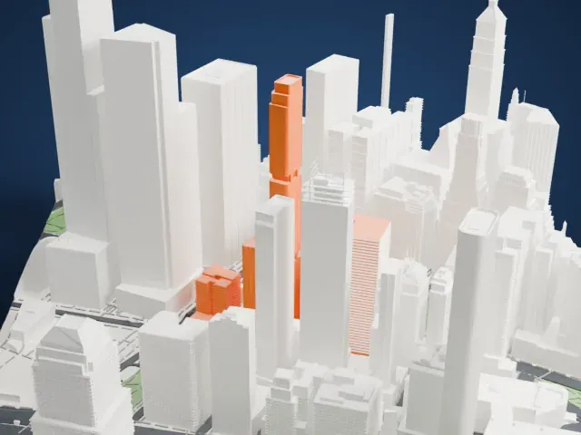125 Greenwich Street model, West view