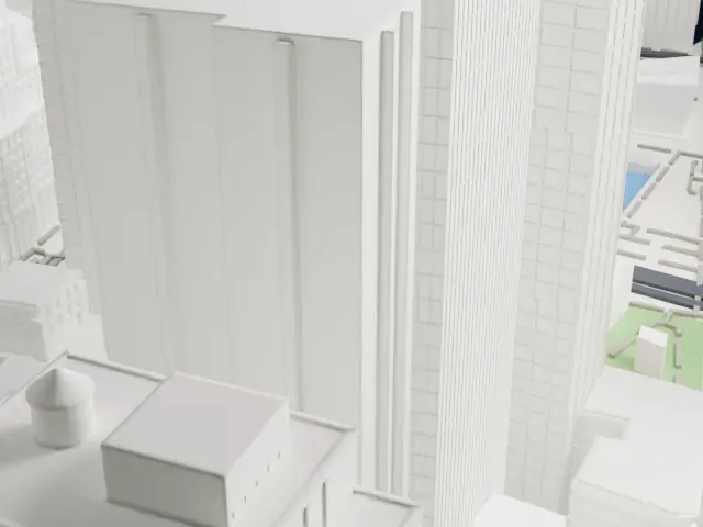 130 Cedar Street model, South view