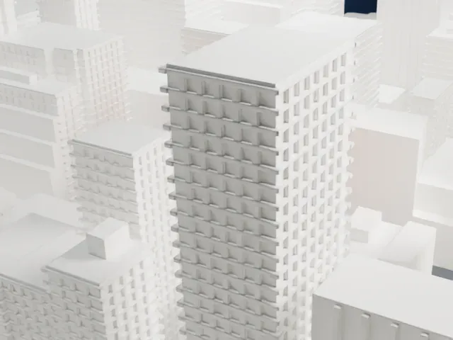 130 West 30th Street model, South view