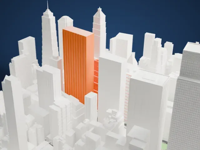 140 Broadway model, North view