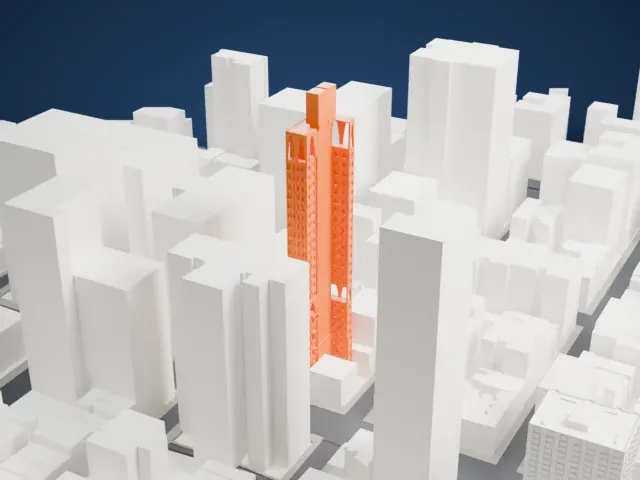 180 East 88th Street model, East view