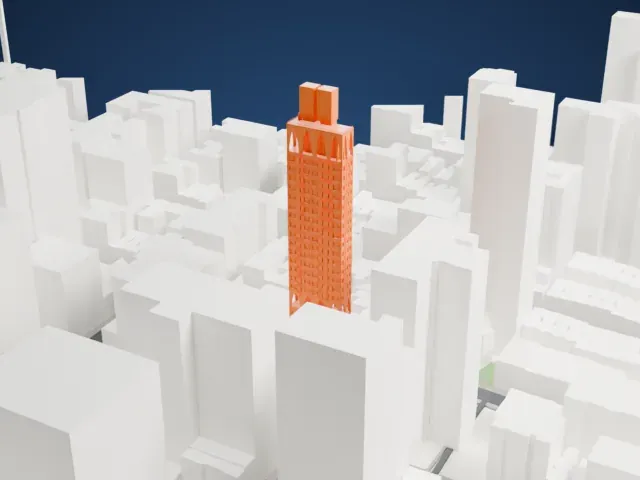 180 East 88th Street model, South view