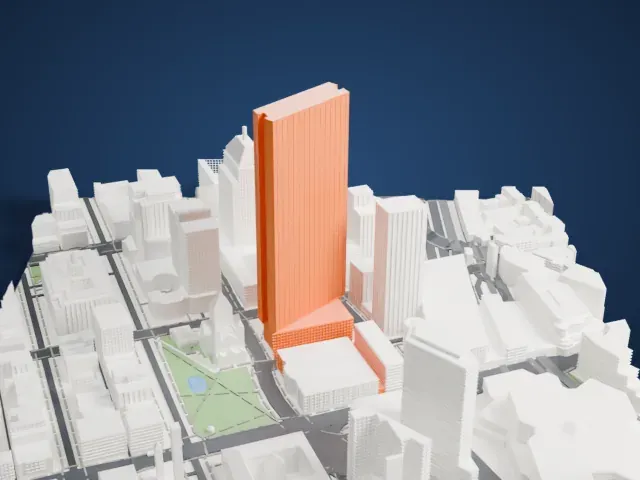 200 Clarendon (John Hancock Tower) model, West view
