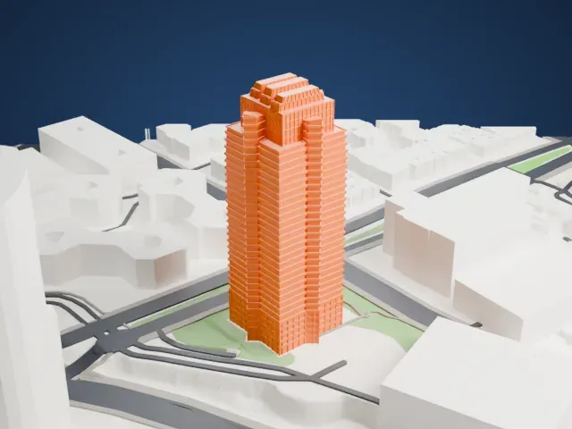 2121 Avenue of the Stars model, West view