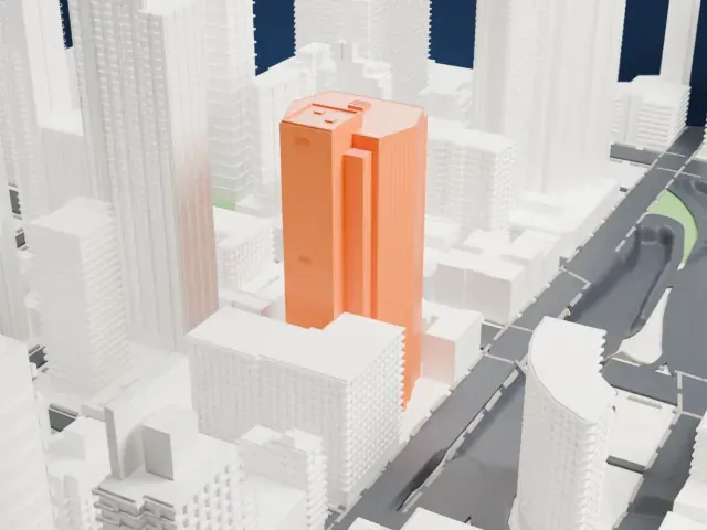 240 East 38th Street model, West view