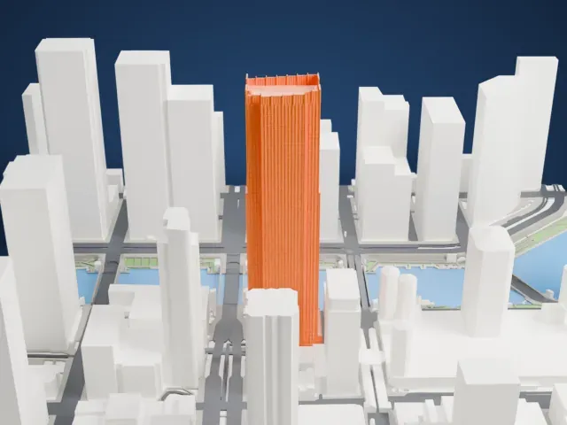 300 North LaSalle model, North view