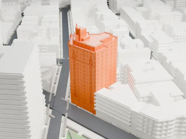 302 West 12th Street model, West view