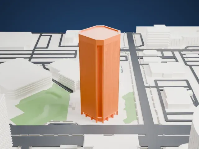 3300 North Central Avenue model, East view
