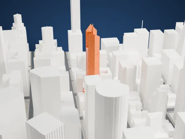 345 California Center model, East view