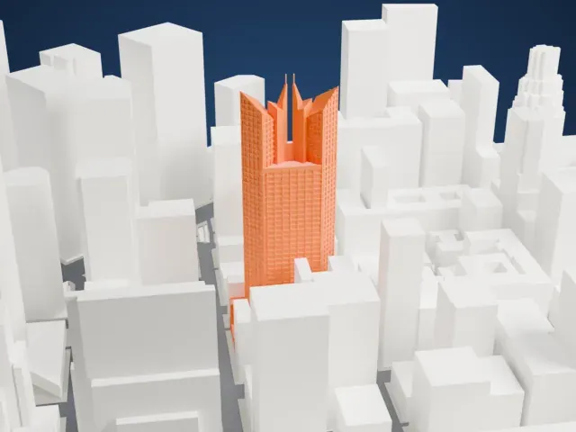 345 California Center model, North view