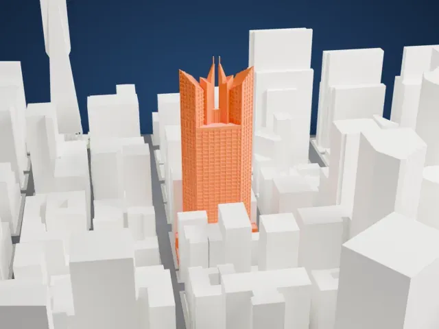 345 California Center model, South view