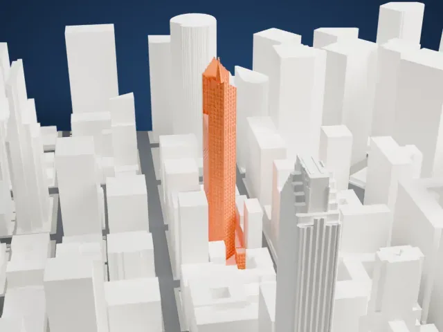 345 California Center model, West view