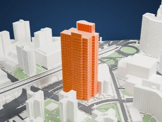 375 Pearl Street model, East view