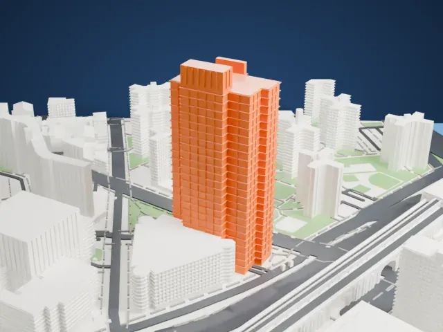 375 Pearl Street model, West view
