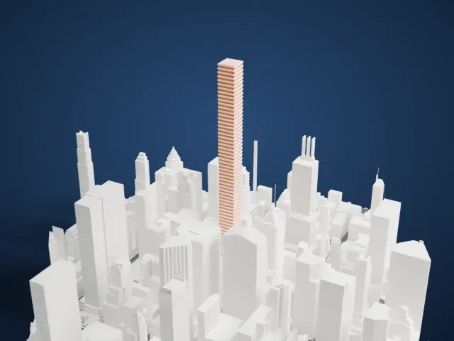 432 Park Avenue model, West view