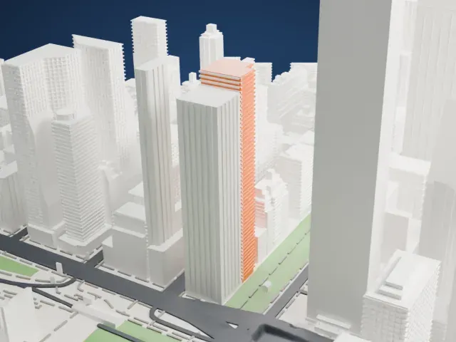 50 United Nations Plaza model, East view