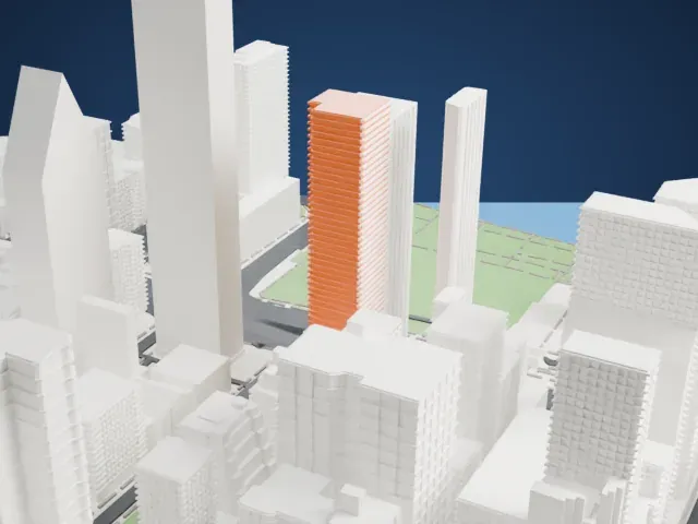 50 United Nations Plaza model, West view