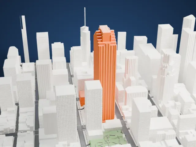 555 California Street model, West view