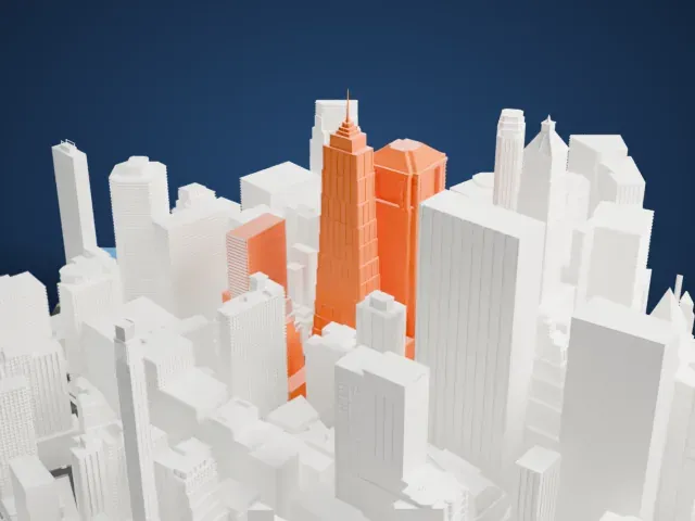 70 Pine Street model, North view