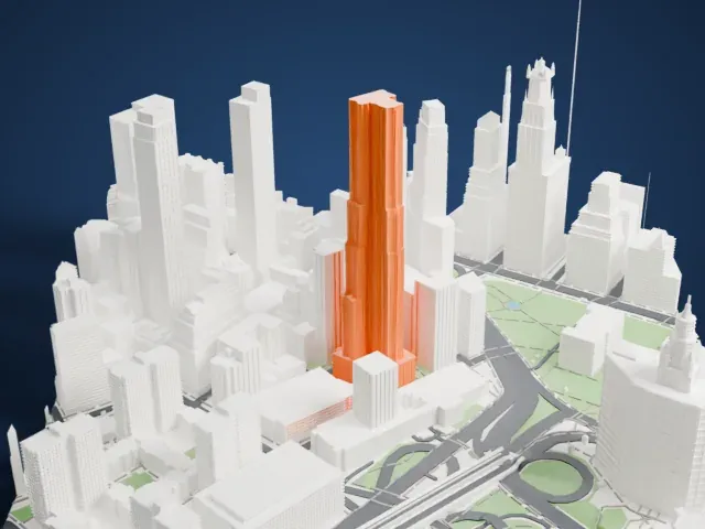 8 Spruce Street model, East view