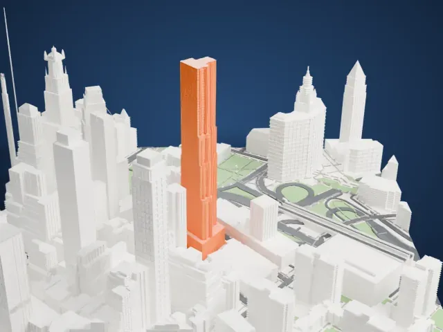 8 Spruce Street model, South view