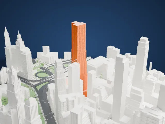 8 Spruce Street model, West view