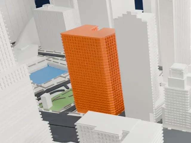 90 West Street model, West view