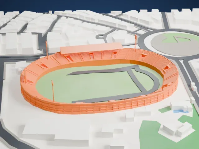 Abbasiyyin Stadium model, East view