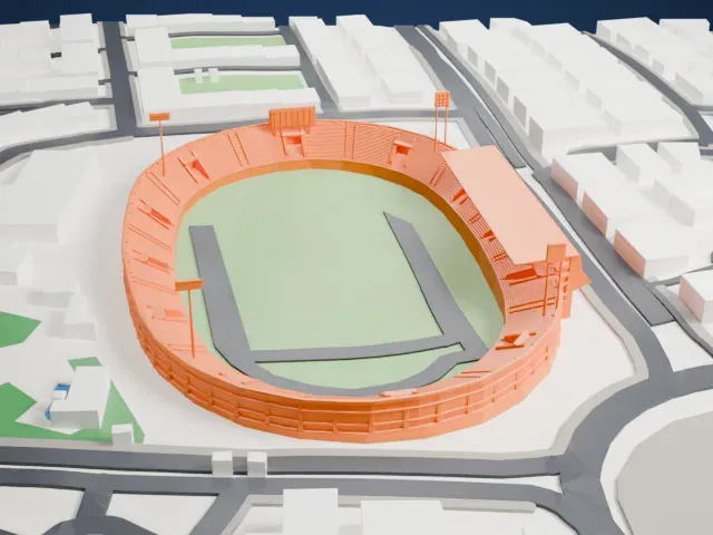 Abbasiyyin Stadium model, North view