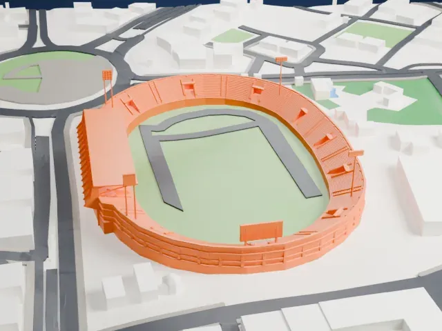 Abbasiyyin Stadium model, South view