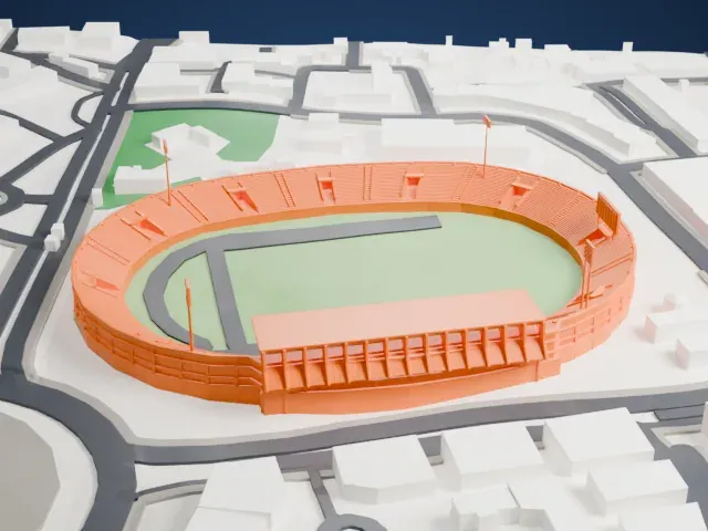 Abbasiyyin Stadium model, West view