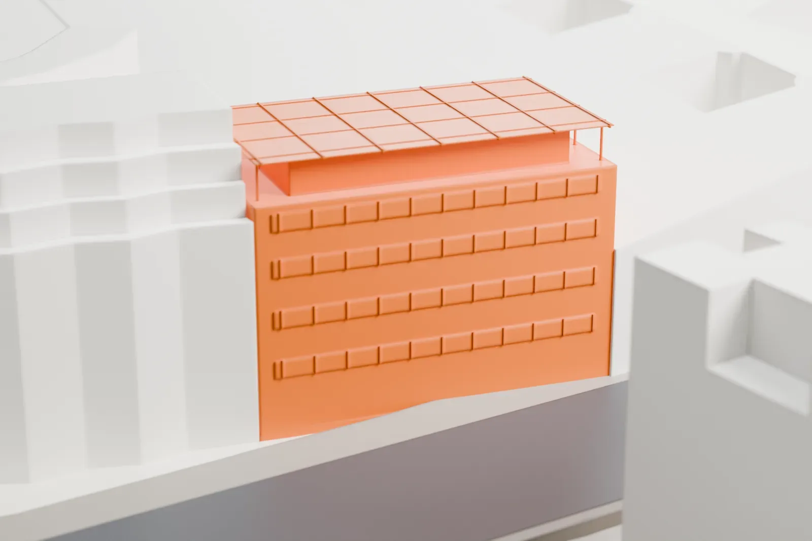 A white 3D print of the Academy of Arts among the surrounding city buildings of Berlin.