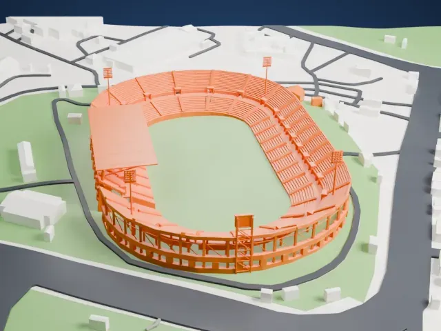 Accra Sports Stadium model, South view