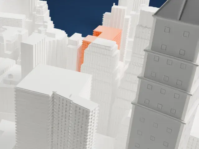 Adams Express Building model, East view
