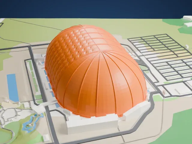 Aerium airship hangar model, East view