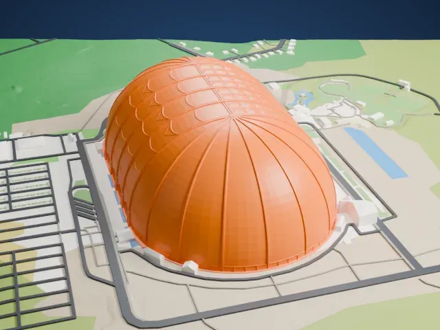 Aerium airship hangar model, West view