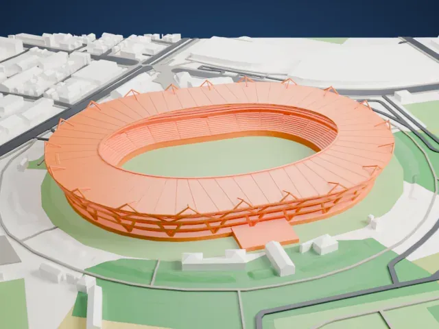 Ajinomoto Stadium model, East view