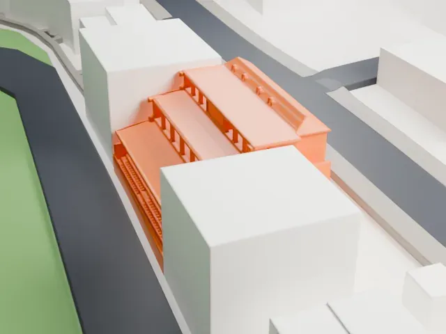 Alexandria Stadium model, East view