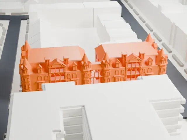 Alhambra Apartments model, East view